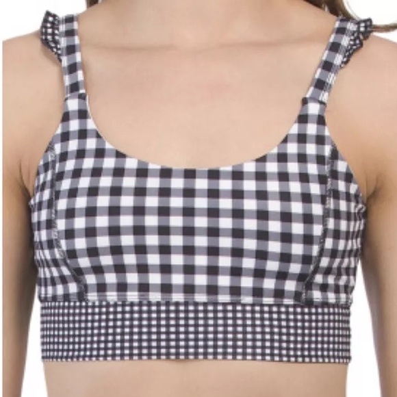 NWT Nanette Lepore Play Black & White Gingham Mix Crop Activewear Bra and Pant - Picture 8 of 9